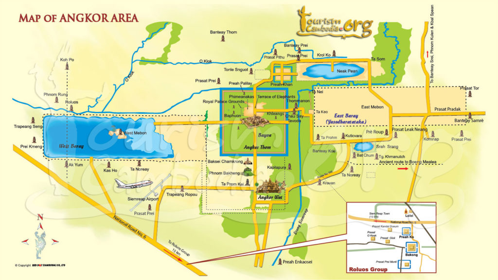 Map of Angkor Area for Cambodia Holidays